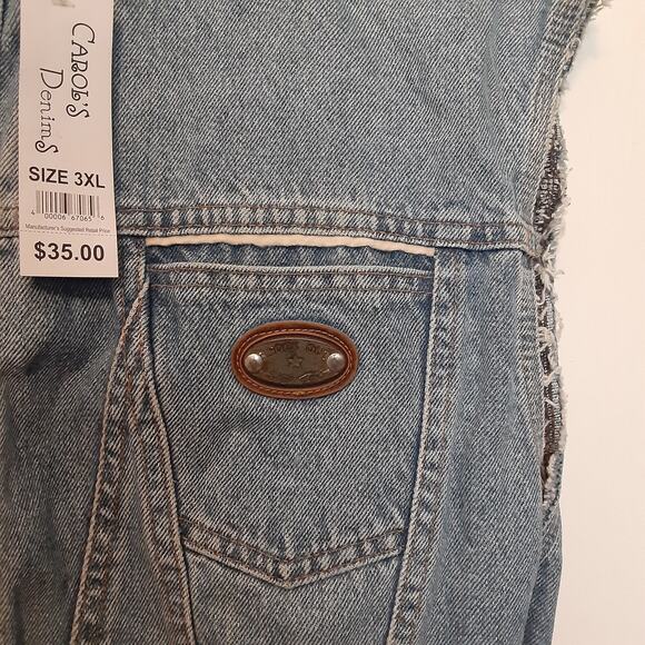 Vtg Carol's Denim's Womens 3XL Sleevless Jean Jacket Button Up Trucker Biker EUC - Picture 2 of 10